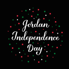 Jordan Independence Day calligraphy lettering. Jordanian Holiday celebrate on May 25. Easy to edit vector template for typography poster banner, flyer, sticker, greeting card, etc