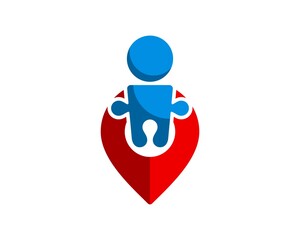 Red pin location with people puzzle inside