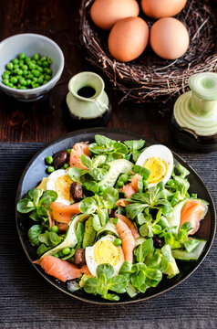 Smoked salmon avocado and boiled egg salad