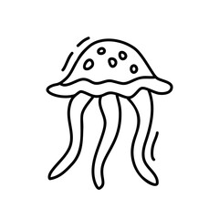 Jellyfish, a marine life. Vector illustration drawn by hand on a white isolated background.  Sticker, decorative marine element.
