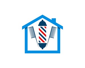 Simple house with barbershop symbol and comb