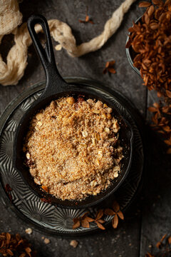 Freshly Baked Pear and Chocolate Crumble Skillet