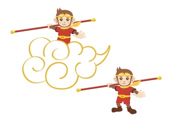 如意棒を持った孫悟空とキン斗雲