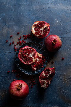 Pomegranates on Blue Background
