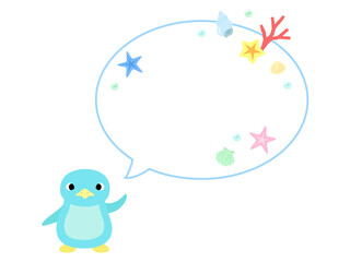 ペンギンのアイコン　吹き出し＋海の装飾付