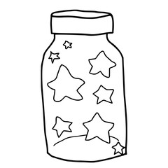 星がたくさん入った瓶の線画イラスト