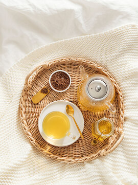 buckwheat tea or soba tea or kuqiaocha, flat lay