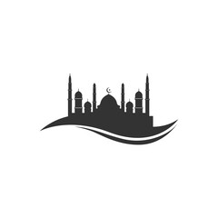 Mosque icon logo vector design. Silhouette mosque on white isolated background