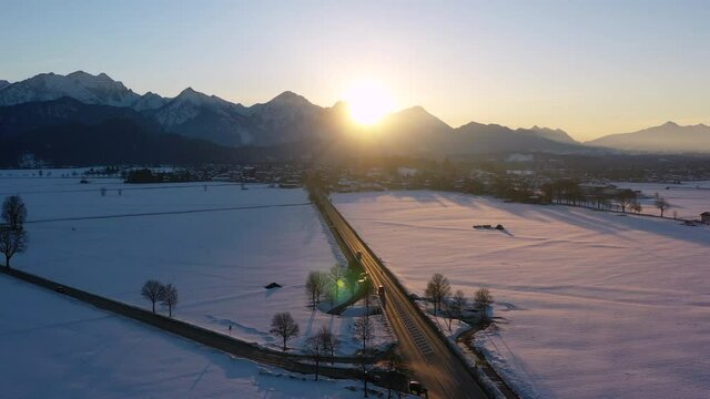 sunset over the mountains in winter, Bayer - Germany
