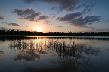 Nine Mile Pond sunset cloudscape and reflections in Everglades National Park.