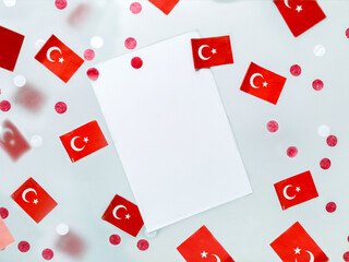 Turkey day national sovereignty and children of the whole world. National flags on a foggy background, concept independence, memory, freedom. Political symbol country