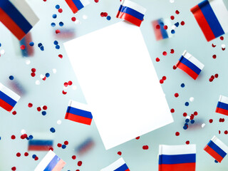 Russia Independence Day and National Flag . state holiday sovereignty. concept freedom, patriotism and memory. Symbol Olympic team.