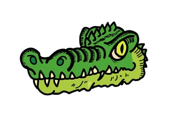 Crocodile head. Monster head. Simple flat illustration with black outline.