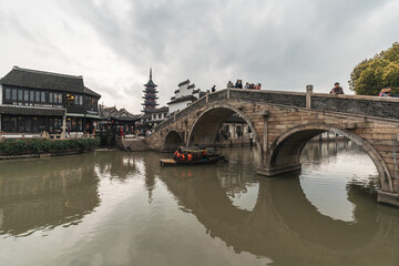 Old buildings and landscapes of Qiandeng ancient town, a water town in the south of China