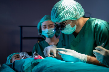 Surgeons with assistants are operation in operating room at hospital,Medical team performing...