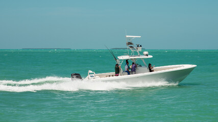 Fishing boat or yacht. Private cruise tour. Summer vacations on ocean or Gulf of Mexico Florida....