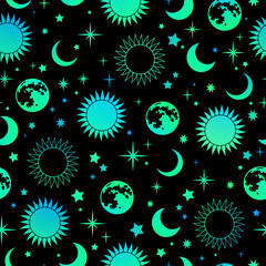 mystical esoteric pattern with sun moon and stars