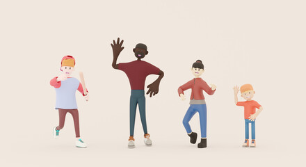 Multiethnic group characters of different nationality.3D rendering