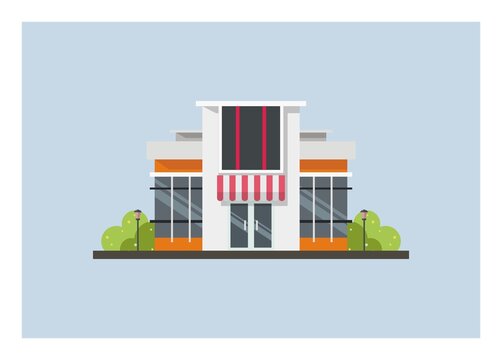 Minimalist building for office or shop. Simple flat illustration