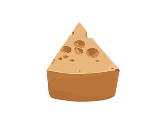 Triangular block, a piece of cheese with big holes. Back view. Vector illustration, EPS 10. The isolated image on a white background.