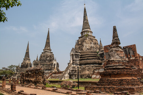 Old pagodas within Wat Phra Si Sanphet was the holiest temple in Ayutthaya that is ancient capital of Thailand