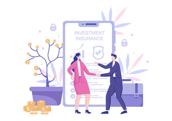Investment Insurance Illustration for Business with Money Protection, Savings, Shield or Finance Safety Design