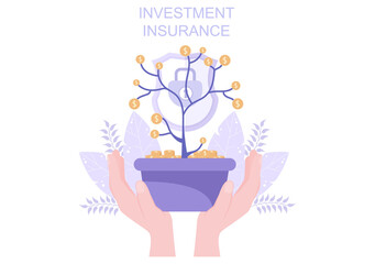 Investment Insurance Illustration for Business with Money Protection, Savings, Shield or Finance Safety Design