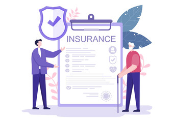 Elderly Insurance Illustration is Used For Pension Funds, Old-Age Guarantee, Health, Risks and Money Protection Concept