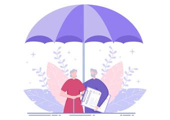 Elderly Insurance Illustration is Used For Pension Funds, Old-Age Guarantee, Health, Risks and Money Protection Concept