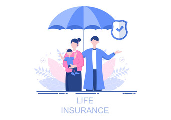 Life Insurance Illustration is Used For Pension Funds, Healthcare, Finance, Medical Service And Protection