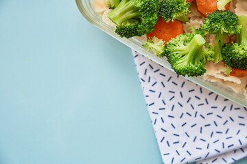 Vegan dish: broccoli and carrots. Copy space. The concept of proper nutrition