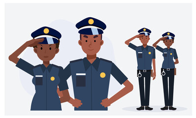 African American Policeman ,male and female cops.flat vector cartoon character illustration.
