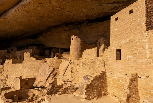 Close up of the Pueblo architecture in the Cliff Palace, Mesa Verde national park, Colorado, United States of America (USA).