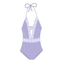 Purplr woman one-peace swimsuit. Vector