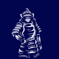 Fototapeta na wymiar Funny funky japan samurai monkey Line. Pop Art logo. Colorful design with dark background. Abstract vector illustration.