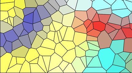 Composición de formas irregulares de colores y borde negro imitando una vidriera