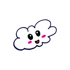 kawaii cute anime. cloud with eyes, cheeks and smiley face. cheerful emoticon illustration. weather icon. hand drawn vector. doodle art for logo, label, clipart, sticker, poster, cover, banner, comic.