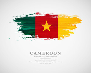 Happy national day of Cameroon with artistic watercolor country flag background