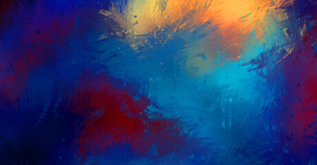 Painted composition with vibrant brush strokes. Textured colorful painting. Paint brushed wallpaper.