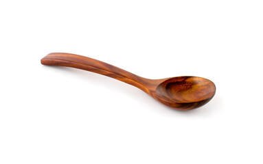 Wooden spoon placed on a white background.