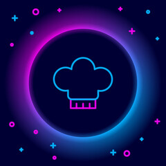 Glowing neon line Chef hat icon isolated on black background. Cooking symbol. Cooks hat. Colorful outline concept. Vector