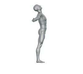 3D Render : silver texture male character stands with  the relaxation pose 
