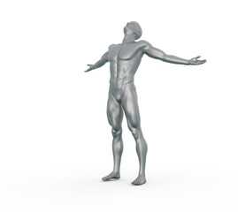3D Render : silver texture male character stands with  the relaxation pose 