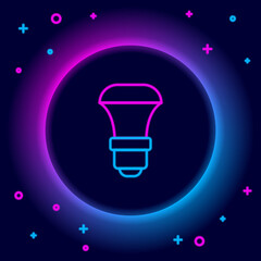 Glowing neon line LED light bulb icon isolated on black background. Economical LED illuminated lightbulb. Save energy lamp. Colorful outline concept. Vector