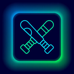 Glowing neon line Crossed baseball bat icon isolated on black background. Colorful outline concept. Vector