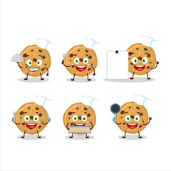 Cartoon character of biscuit with various chef emoticons