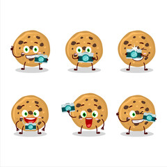 Photographer profession emoticon with biscuit cartoon character