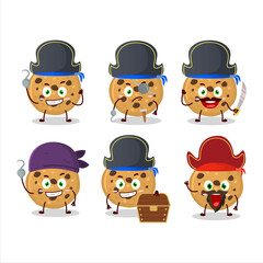 Cartoon character of biscuit with various pirates emoticons