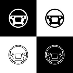 Set Steering wheel icon isolated on black and white background. Car wheel icon. Vector