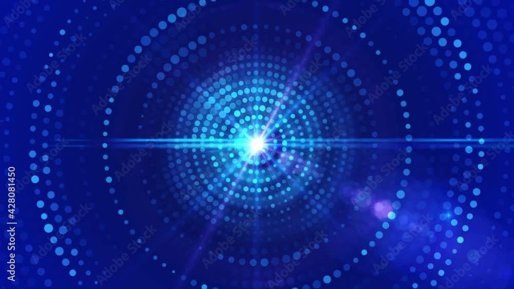 Poster rotational motion futuristic abstract blue shine circular halftone dots circle pattern with flicking